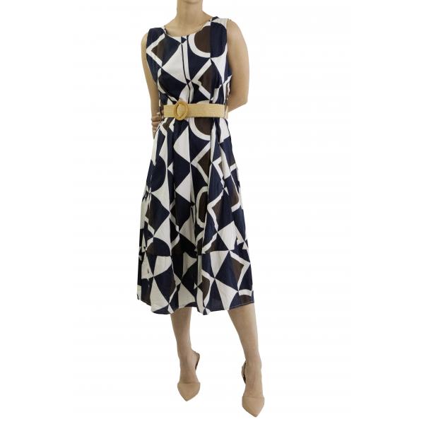 Vestito lungo smanicato con cintura